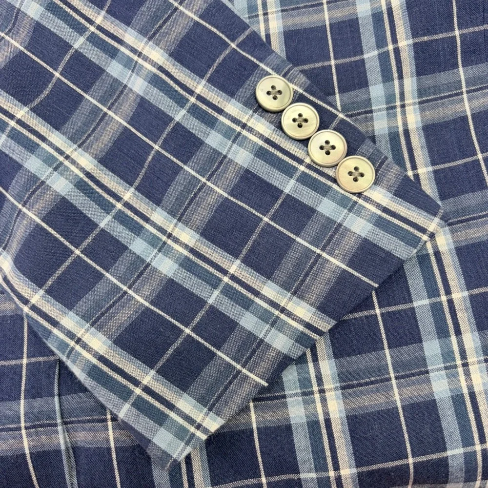 Lauren Ralph Lauren Cotton Blazer Mens 38S Blue Windowpane Plaid Sport Coat
